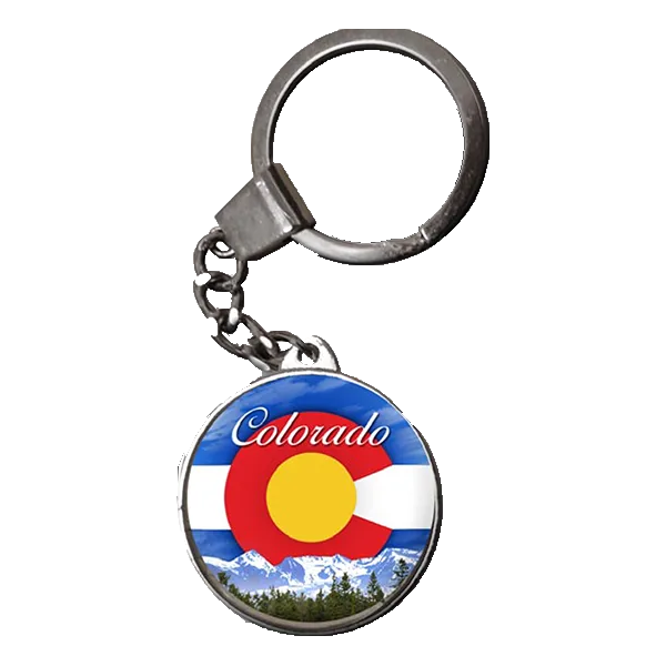 Key Holder. Glass. Round. 30mm. CO. Colorado. Flag.