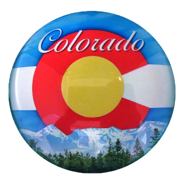 Magnet. Glass. Round. 50mm. CO. Colorado. Flag.